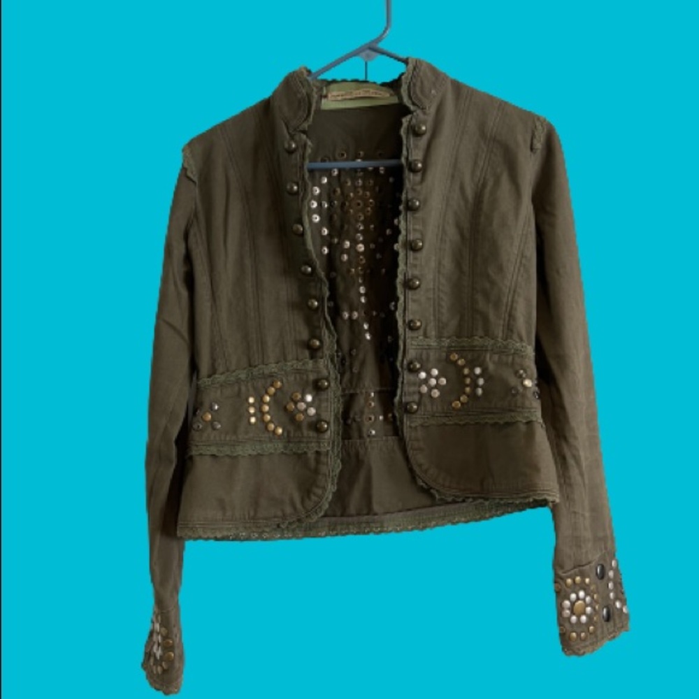 Miss Me Vintage Military Studded Jacket Lace Trimmed S